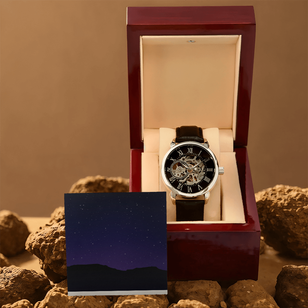 Unique and Genuine, just like the favorite man in your life. This classic timepiece doesn't need any winding up to work perfectly.