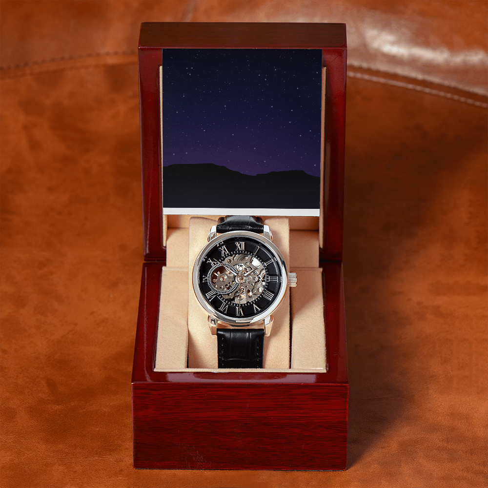 Unique and Genuine, just like the favorite man in your life. This classic timepiece doesn't need any winding up to work perfectly.